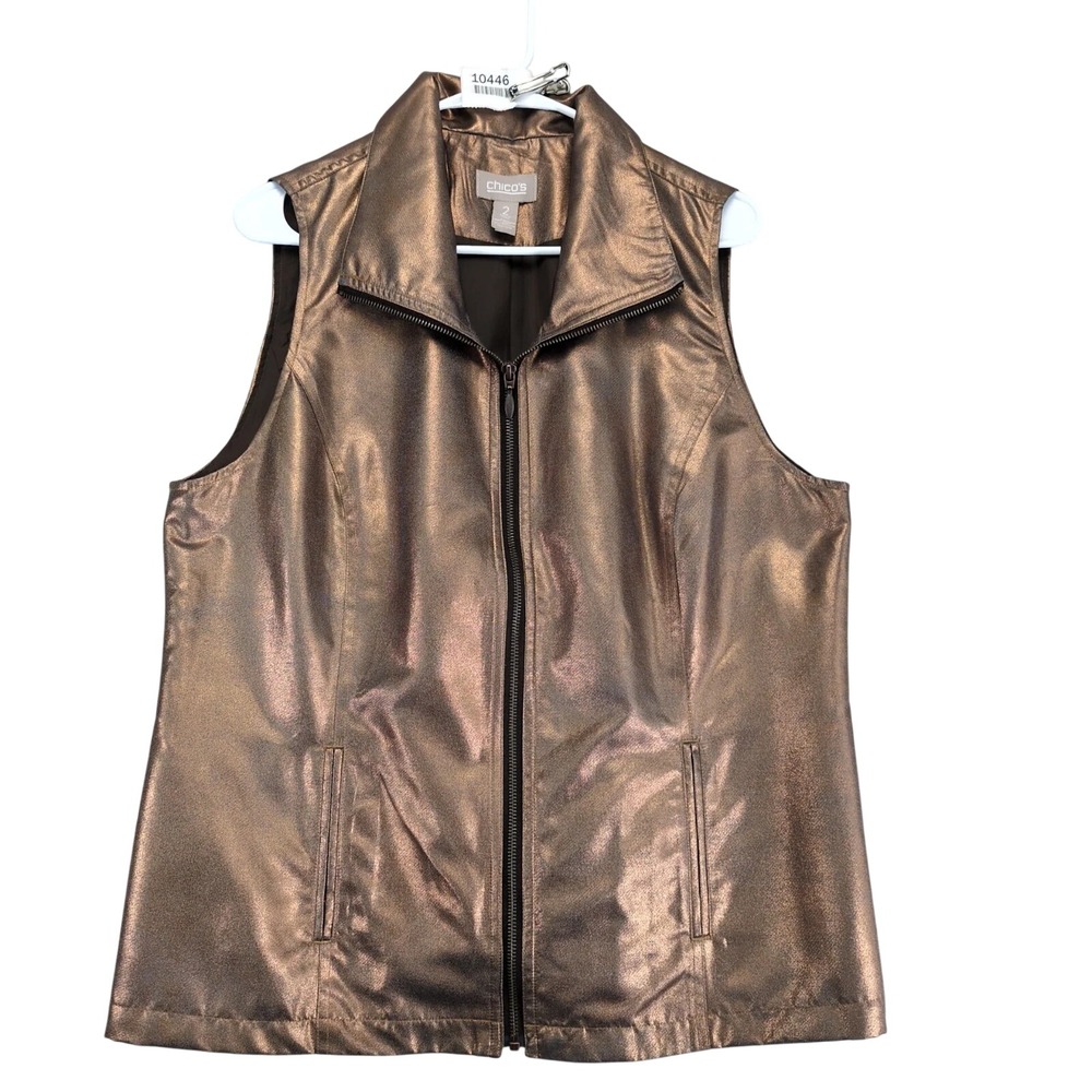Chico's Metallic Bronze Zip-Front Vest